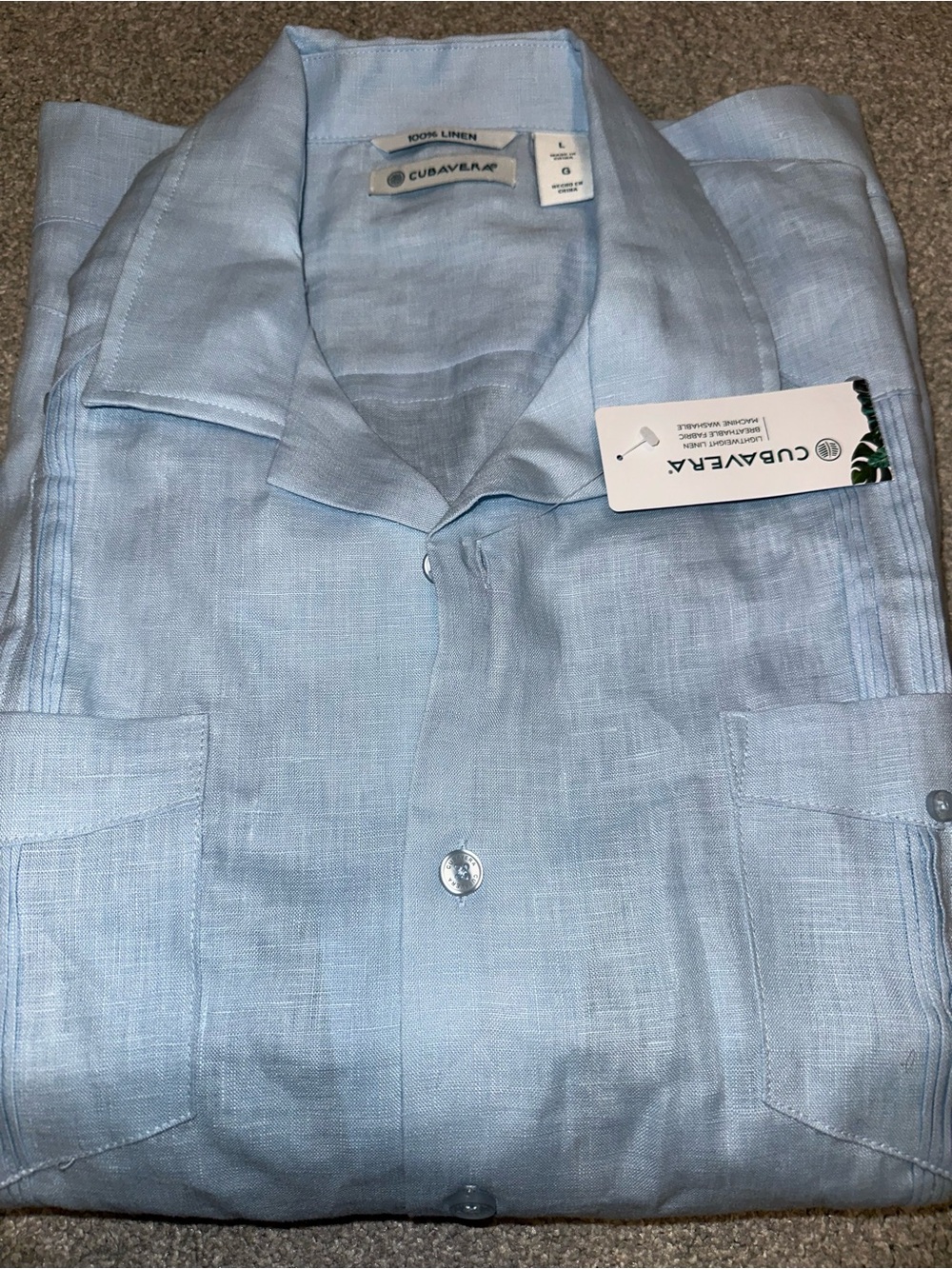 Cubavera Light Blue Linen Button-Front Guayabera-Style Shirt